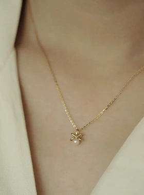 新哲美 S925纯银镀金珍珠项链女 简约气质百搭吊坠锁骨链小众设计