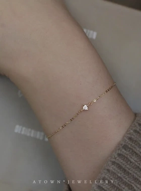 推荐款经典单钻S925纯银镀14K金手链 锆石超百搭日常气质细手链女