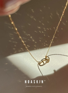 经典猪鼻子项链女S925纯银镀18K金锁骨链气质百搭X高级感锁骨链