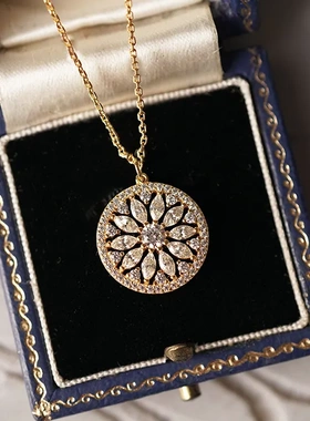 向阳之光S925纯银日韩轻奢小众设计复古项链吊坠女锁骨链气质宫廷