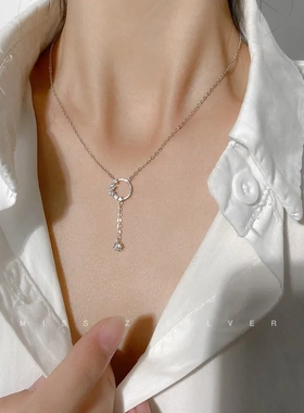 S925银花环流苏项链女2022年新款潮轻奢小众高级设计感锁骨链吊坠