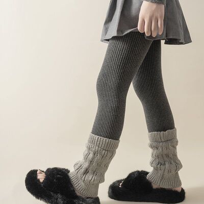 女童打底裤春秋冬季韩系流行袜套拼接薄绒打底裤儿童保暖九分竖裤