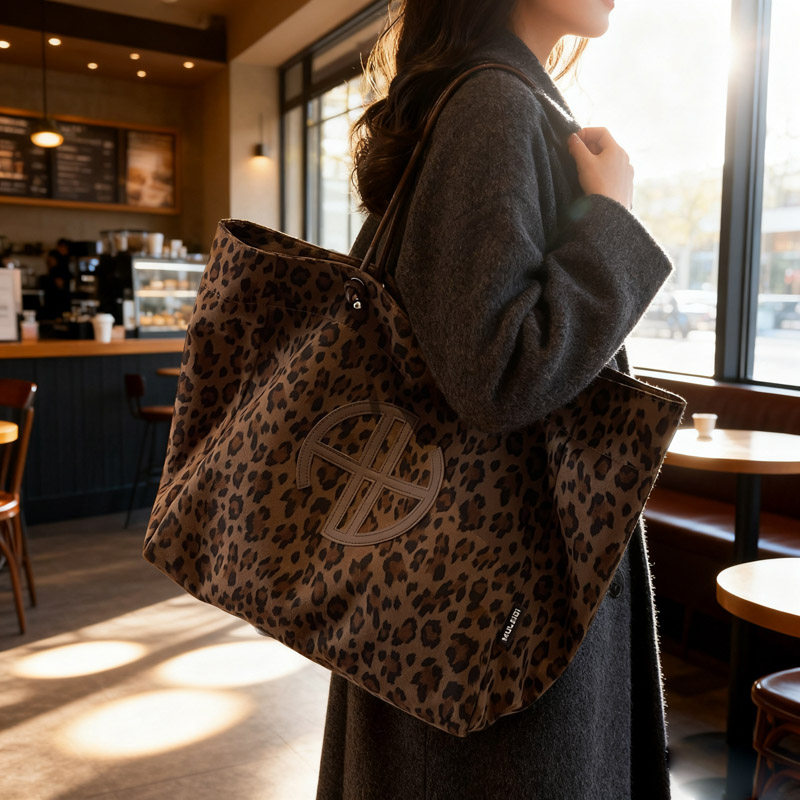 个性豹纹大包包女2025新款时尚潮流韩版单肩包松驰感大容量托特包