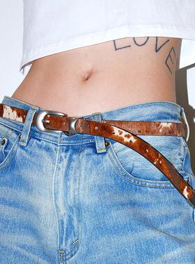 cleanfit真皮头层牛皮镀银扣马毛质感复古做旧皮带设计感小众腰带