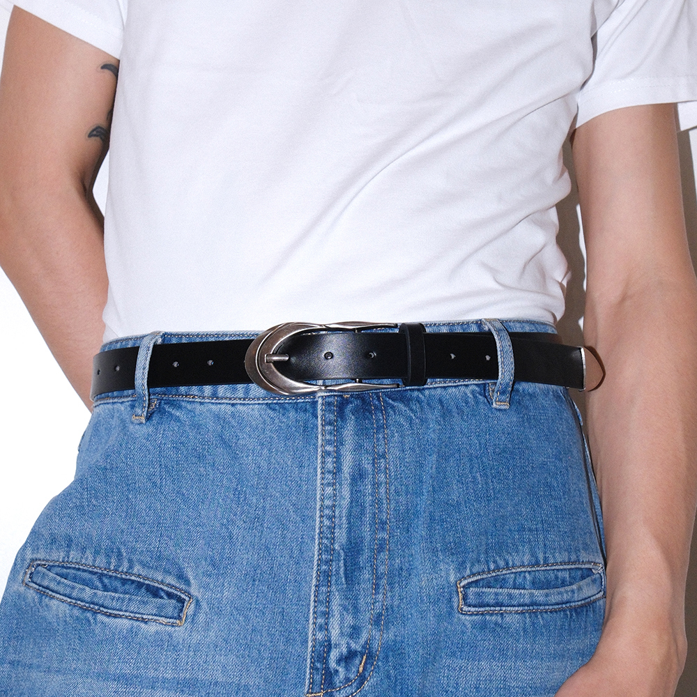 黑色马蹄形镀银扣头百搭配饰腰带