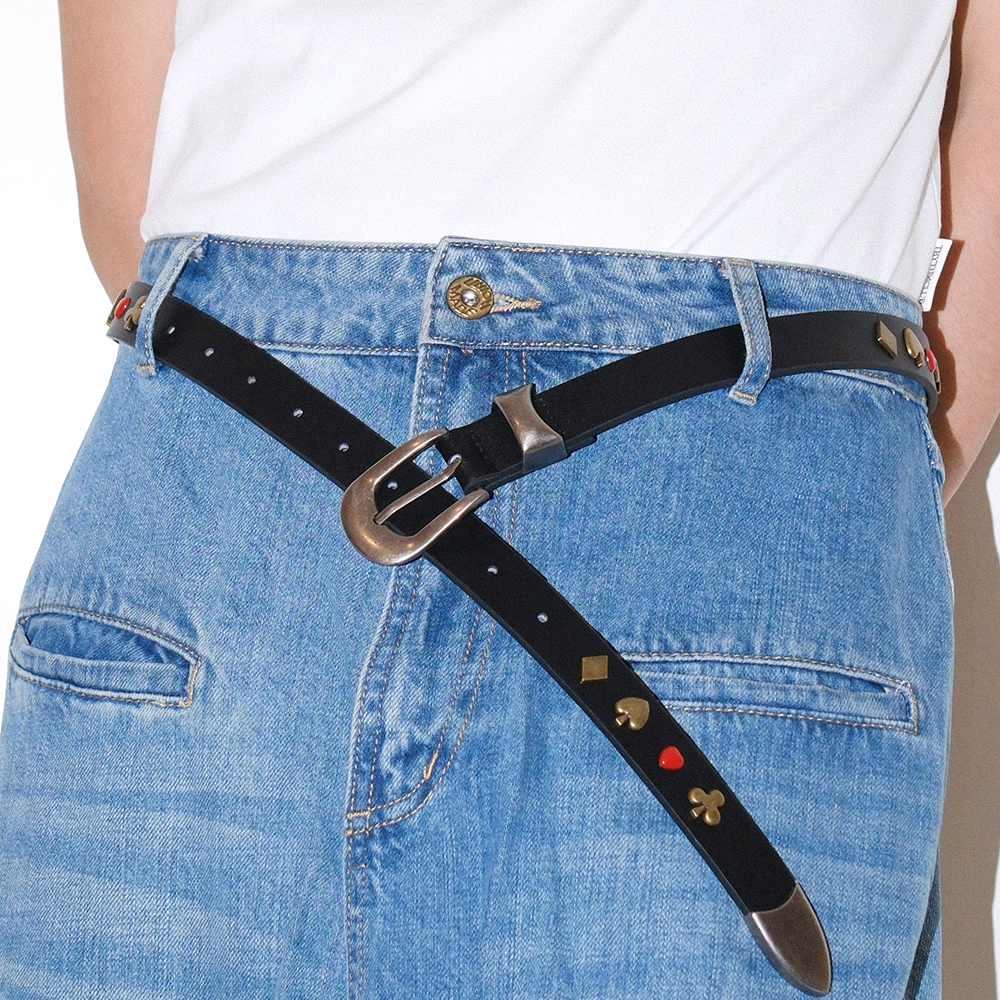 复古扑克花色金属铆钉配饰腰带