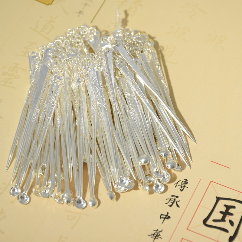 挖耳勺牙签雪花银手工家用套装便携式迷你随身带耳扒套装古法鎏银