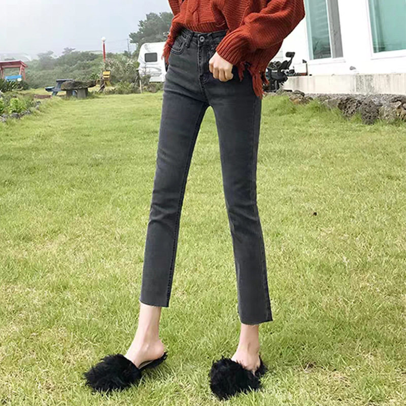 烟灰色牛仔裤女直筒宽松秋季九分修身显瘦百搭高腰春秋八分小个子