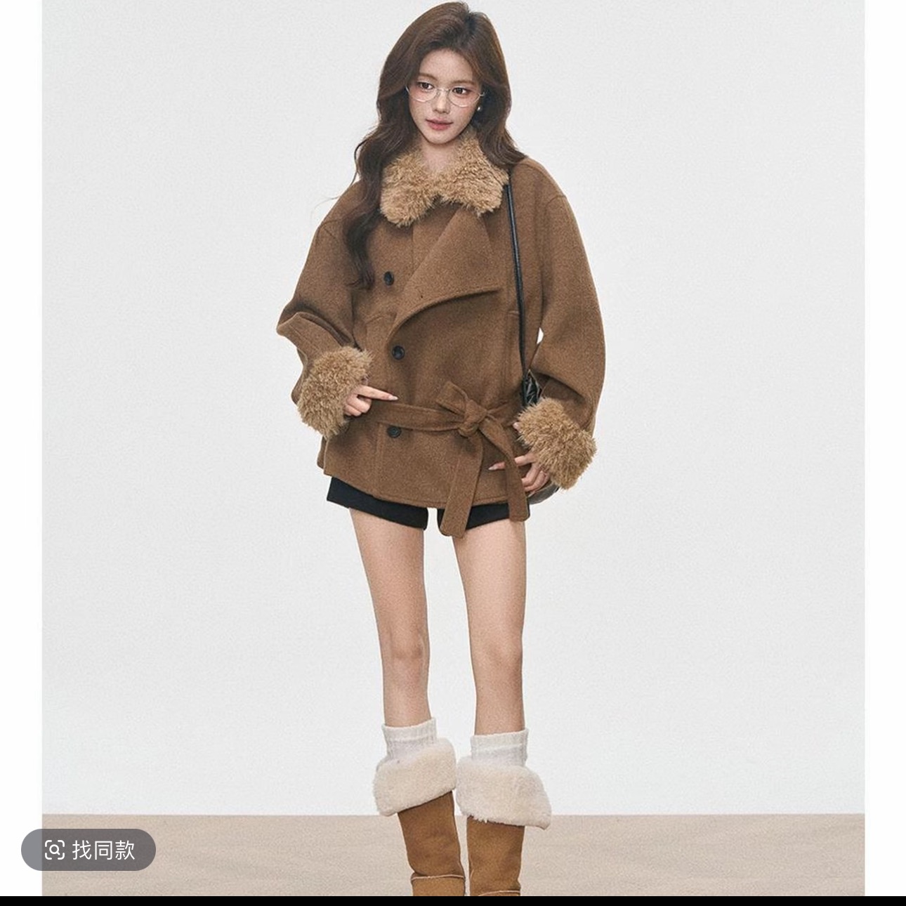 10.7新品 WESTAYONE毛领加厚毛呢大衣外套女士小个子高级+阔腿裤