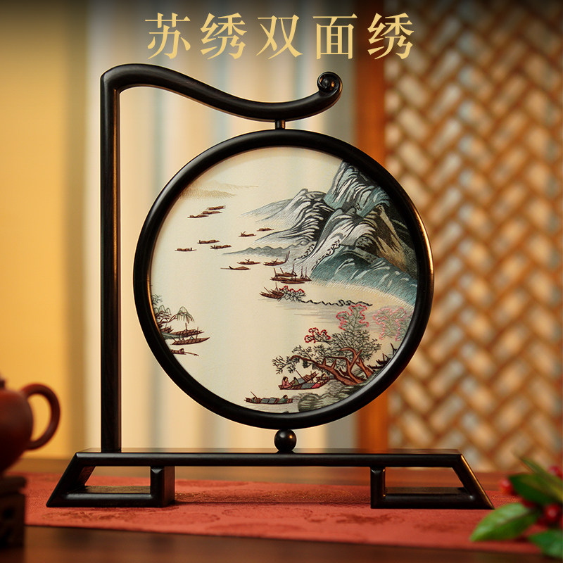 苏绣摆件手工刺绣摆台双面绣台屏刺绣