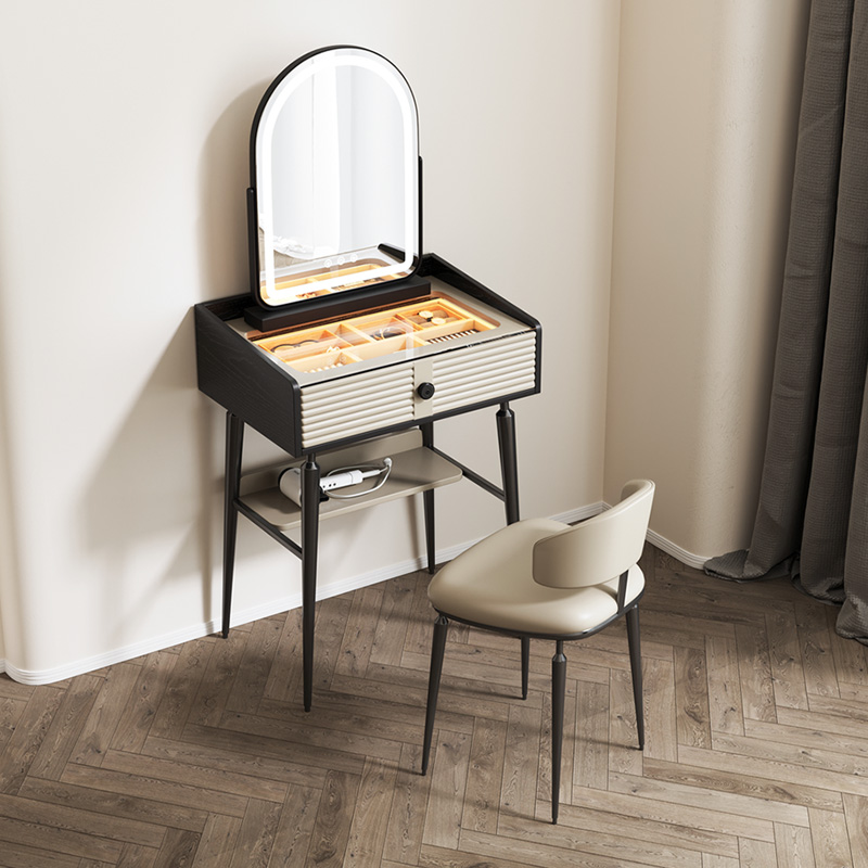 意式极简实木梳妆台小户型卧室2025新款轻奢高级感智能化妆桌50cm