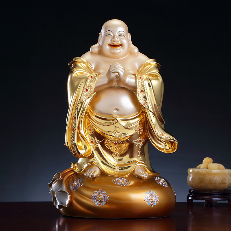 纯铜贴金恭喜发财弥勒佛站像笑佛