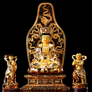 台湾鎏金毗卢观音佛像九龙观音铜像供奉大日如来佛善财童男童女像