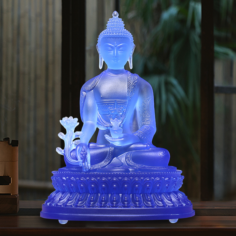 古法琉璃药师佛像摆件居家佛堂供奉药师琉璃光如来佛蓝色药师七佛