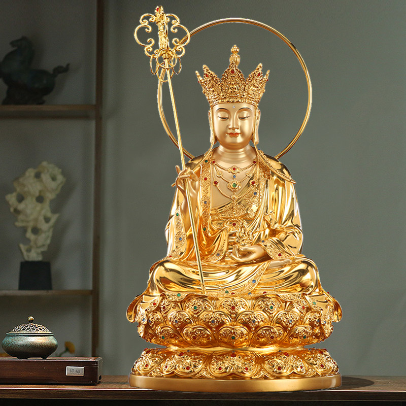 非遗工艺品掐丝贴金镶宝地藏王菩萨圣像居家供奉地藏王铜佛像