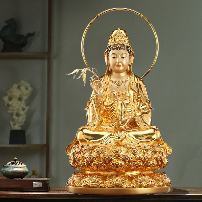圆通纯铜观音佛像居家供奉工艺品