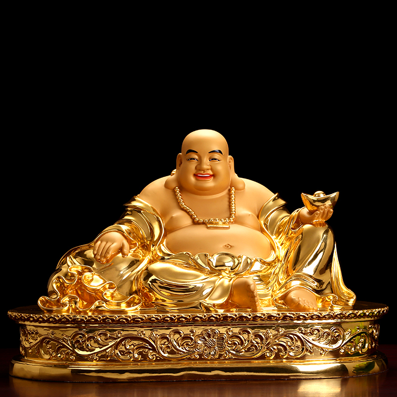 台湾贴金纯铜弥勒佛像大肚佛铜笑佛菩萨家用招财布袋弥勒佛像摆件