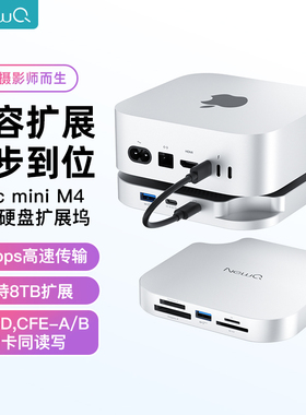 NewQ苹果MacMini M4扩展坞固态扩容硬盘盒typec桌面支架底座M4 Pro雷电4拓展坞多接口Hub转换器CF SD读卡器