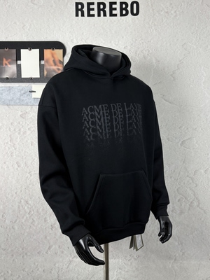 REREBO 冬季模糊字母580G重磅加绒加厚印花卫衣连帽衫硬挺上衣潮
