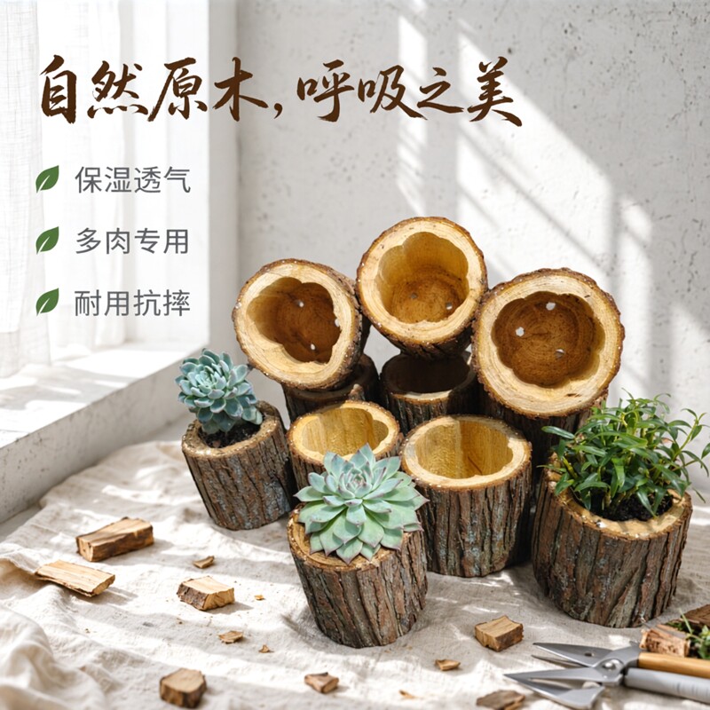 原木花盆树桩多肉石斛绿植专用创意盆栽铁皮木头原木花盆