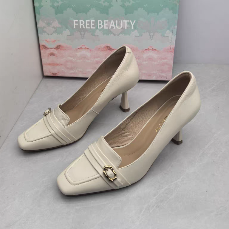 自由姿色撤柜断码春季真皮方头细跟通勤OL女单鞋优雅气质高跟女鞋,女鞋,浅口单鞋,淘宝优惠券,粉丝福利购,淘宝优惠卷