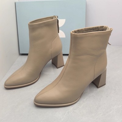 Comely康莉撤柜断码秋季真皮时装靴尖头粗高跟后拉链短靴女瘦瘦靴