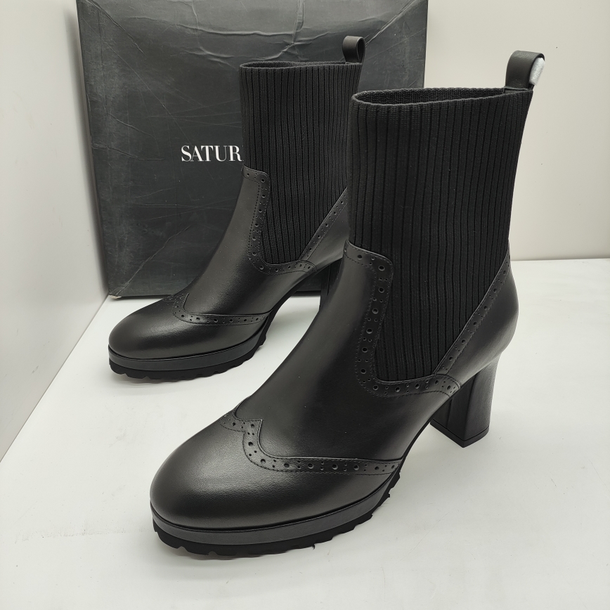 商场品牌撤柜断码秋冬季真皮休闲马丁靴粗高跟松紧套筒舒适女短靴