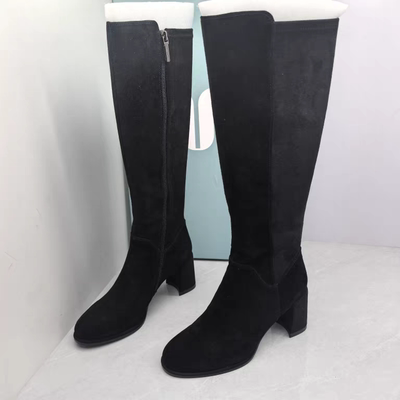 Comely康莉断码撤柜秋季真皮粗跟高筒弹力靴侧拉链时尚圆头长靴女