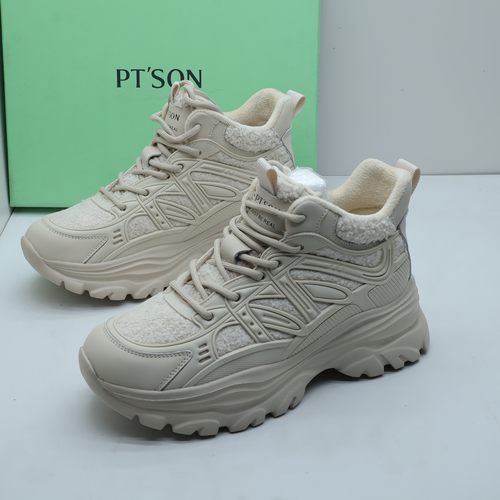 百田森撤柜断码秋冬真皮飞织加绒高帮系带休闲运动鞋舒适百搭女靴