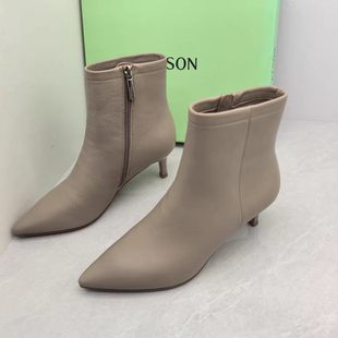 靴细高跟尖头舒适女短靴瘦瘦靴 秋冬真皮时装 SON百田森撤柜断码