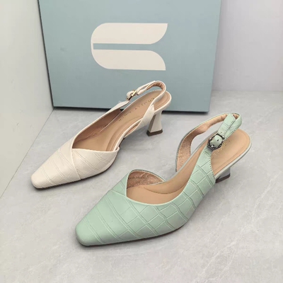 comely康莉撤柜断码春夏季真皮石头纹时尚包头高跟一字带OL女凉鞋