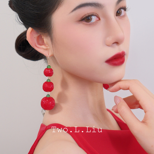 Two.L.Liu东方绮梦系列原创设计红色耳环女新中式 夸张高级感耳饰