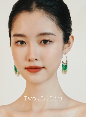Two.L.Liu原创设计绿色流苏耳环女蓝色新中式高级感气质耳钩耳饰