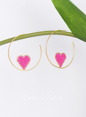 twolliu甜酷辣妹耳圈女多巴胺HoneyGirl系列粉色爱心网红圆圈耳环