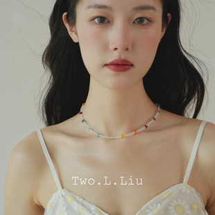 Two.L.Liu彩色多巴胺项链女彩色水晶透明锁骨链气质百搭时尚 饰品