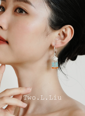 Two.L.Liu原创设计民族风蓝色流苏耳环女高级感气质百搭耳饰耳夹