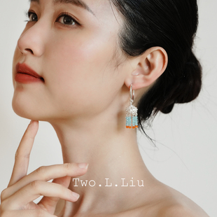Two.L.Liu原创设计民族风蓝色流苏耳环女高级感气质百搭耳饰耳夹
