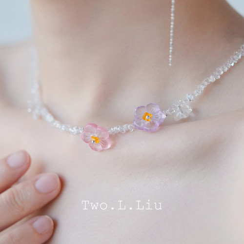 樱花物语粉紫花朵锁骨链女款
