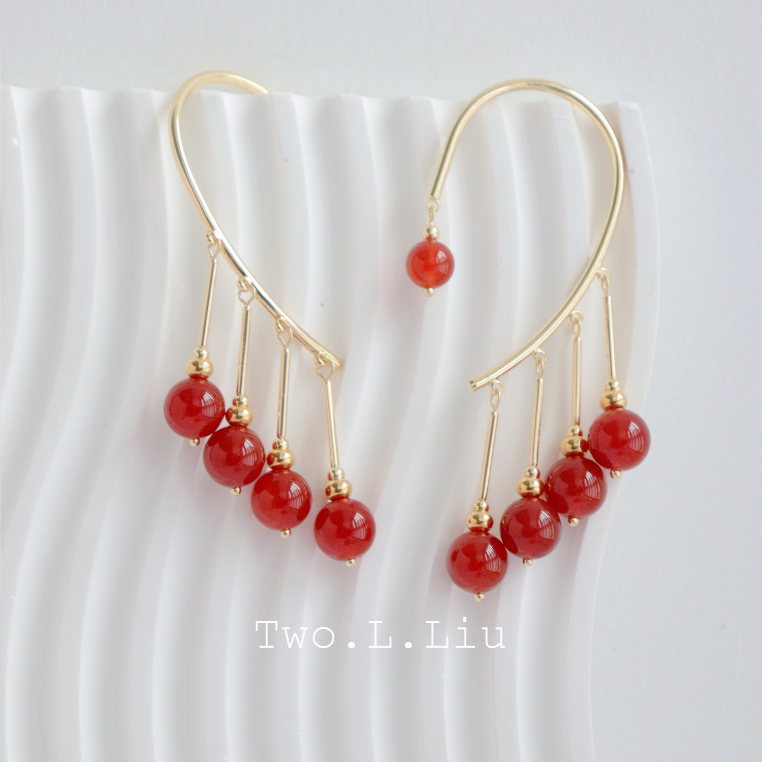 古风汉服女红色新中式挂耳式耳环