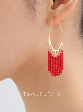 Two.L.Liu东方绮梦系列春节红色流苏耳环女新中式原创设计耳饰
