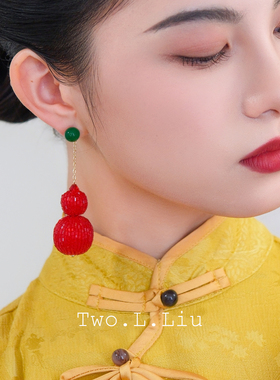 Two.L.Liu东方绮梦系列红色葫芦耳环女新中式原创设计高级感耳饰