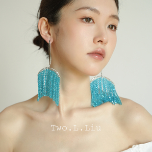 Two.L.Liu岛屿季 风系列原创设计耳环女蓝色流苏气质夸张高级耳饰