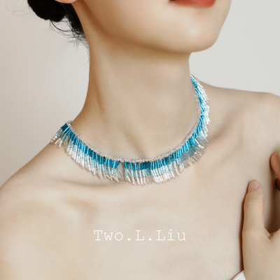 只此青绿新中式系列蓝色流苏项链