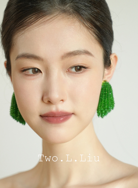Two.L.Liu原创设计绿色流苏耳环女秋冬夸张高级感重工手工耳夹