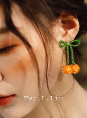 Two.L.Liu夏日耳环女蝴蝶结撞色少女可爱度假串珠趣味耳针耳饰