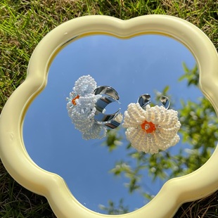 Two.L.Liu 岛屿季风系列蓝白色雏菊戒指女钛钢手工开口戒指指环