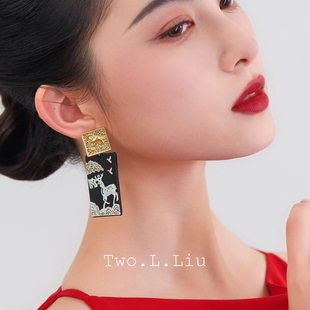 Two.L.Liu东方绮梦系列黑色耳环女原创新中式 超酷耳饰 民族风个性