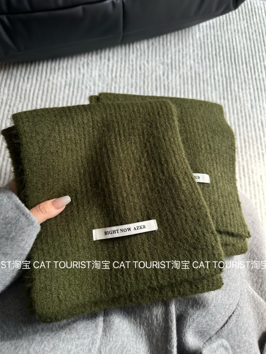 CAT TOURIST显白绿色羊毛混纺毛线围脖韩国冬保暖情侣针织围巾男