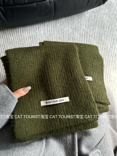 CAT TOURIST显白绿色羊毛混纺毛线围脖韩国冬保暖情侣针织围巾男