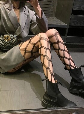 性感黑色丝袜调禁欲系大网眼交错战线渔网袜网红趣开裆连裤袜